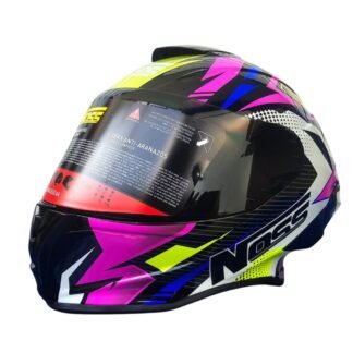 Casco NOSS-801 Cerrado Silex Color Negro/Blanco/Rosa Talla Chica